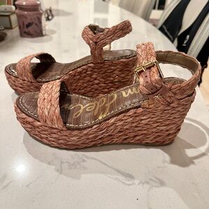 Straw Wedge Ankle Strap Sandals